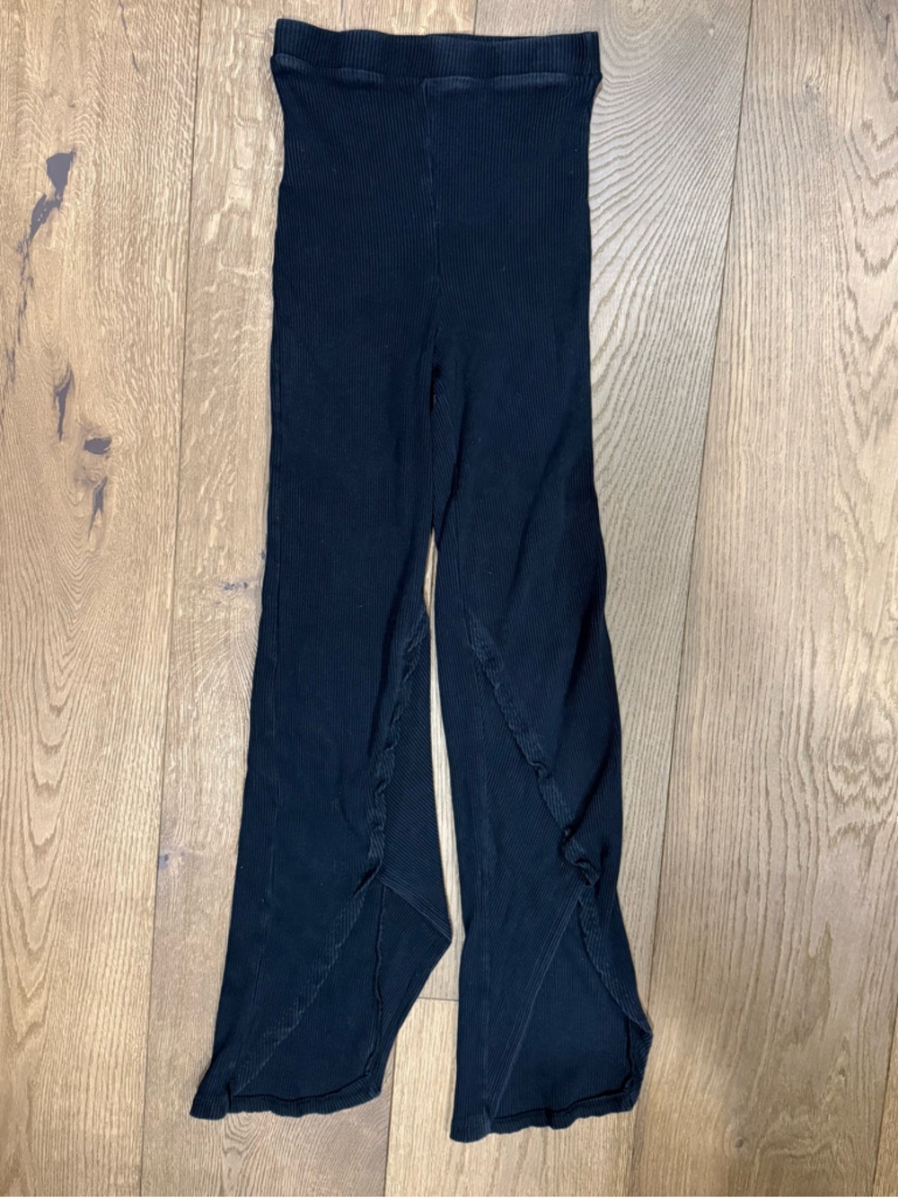 Free People FP Beach Ribbed Pants with Petal Hem Black
